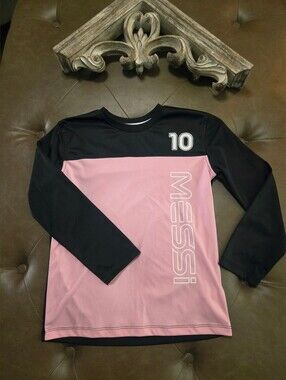 MESSI #10 Kids Black & Pink Long Sleeve Jersey